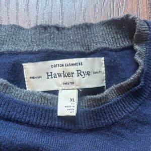 Hawker Rye Cotton Cashmere Sweater XL Navy Blue Crewneck